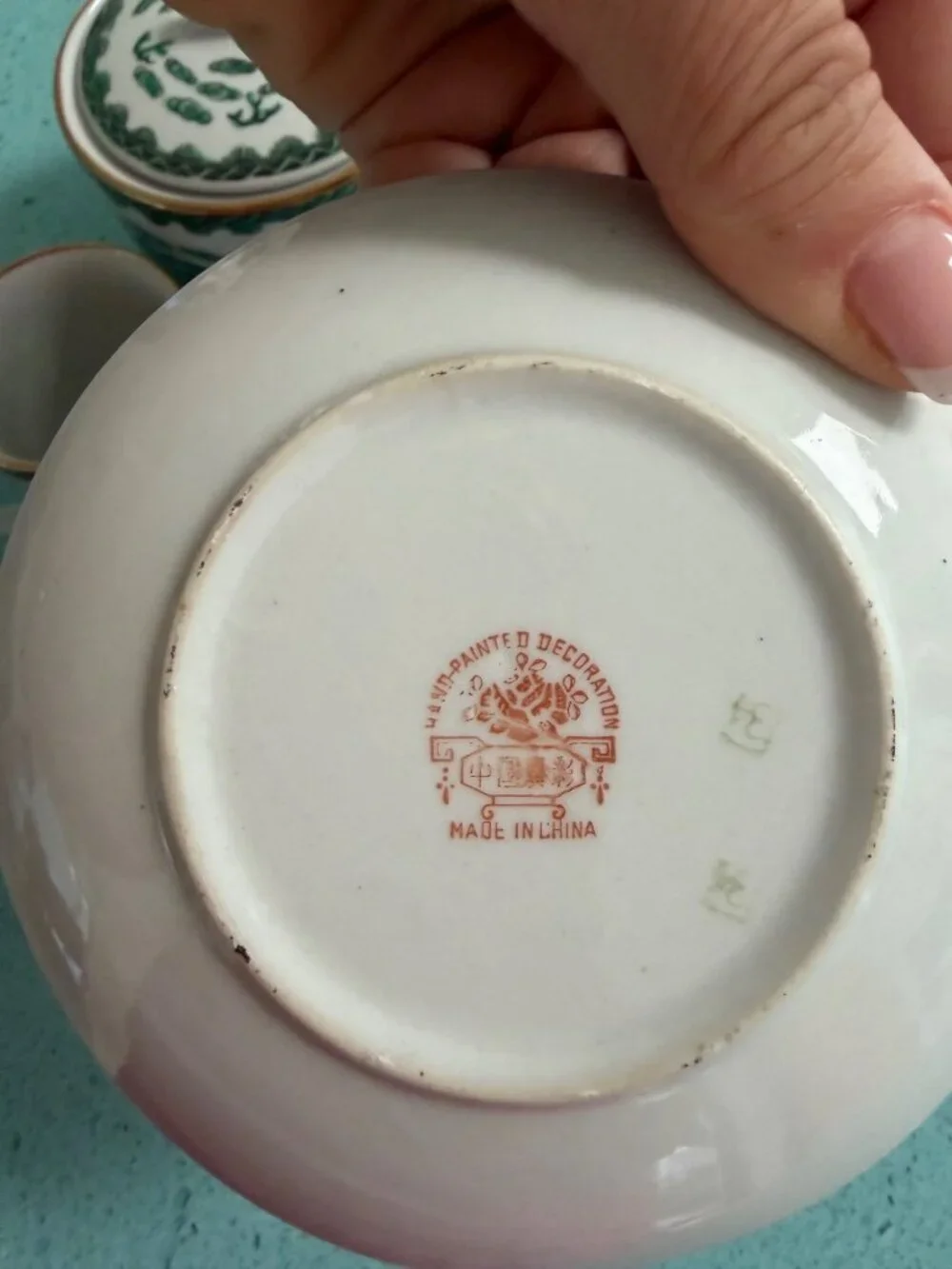 Vintage Chinese Porcelain Set of 6 Demitasse Cup, Saucer Set Sugar And Creamer